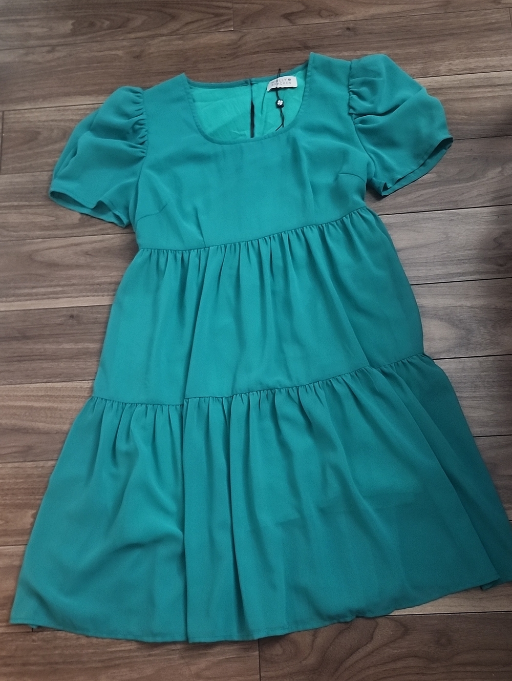 🔥 Charming Molly Bracken Teal Green Tiered Dress with Puff Sleeves